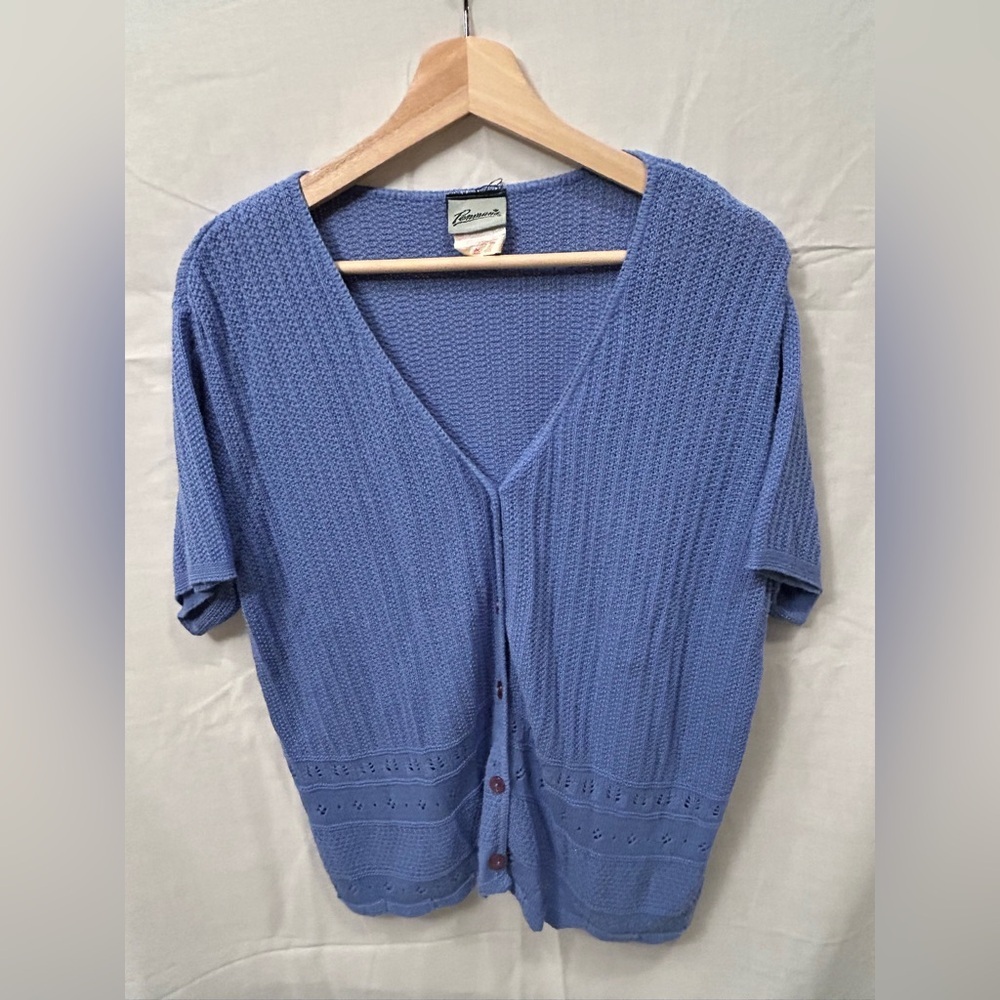 Vintage Blue short sleeve Button-Up Knit Cardigan